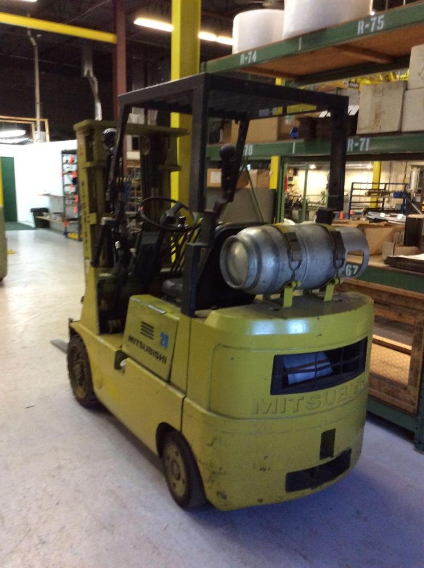 Mitsubishi FGC20, 4,000# capacity forklift, LPG powered, 3 stage mast, 171" ht capacity, fork attach