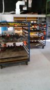 Lot of (6) assorted multi tiered shop carts, 4' x 4' x 5' high, with removable plywood shelves - no