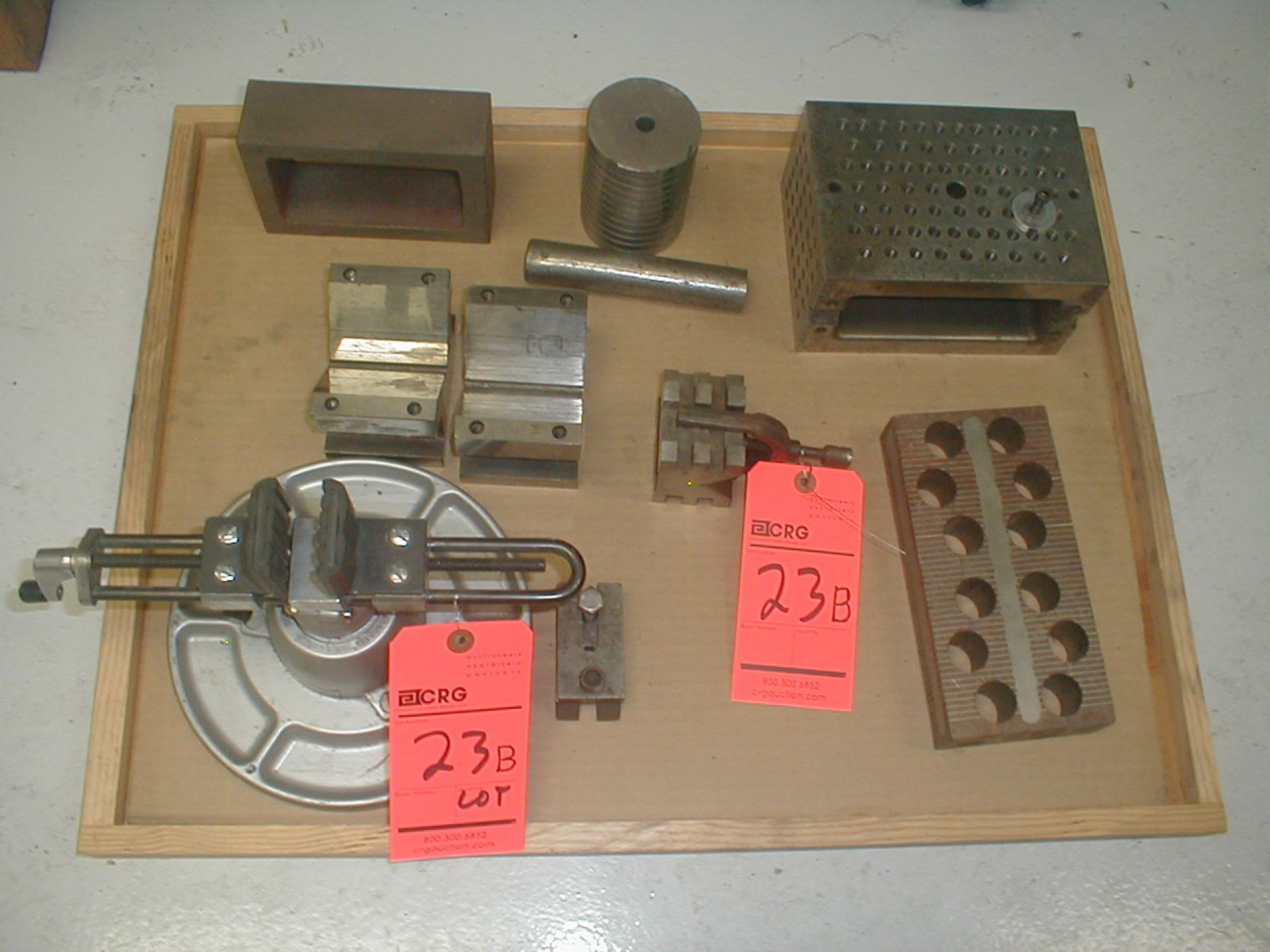 Lot of assorted machining accessories including v-blocks, risers, etc.
