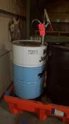 Lot includes (1) 55 gallon drum of Mobil Jet Oil II synthetic jet oil with pump and spill containmen