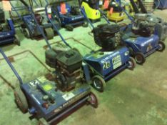 Lot of (3) Bluebird Easyscape lawn equipment - includes PR22 power rake and P18 lawn comber (both op