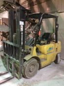 Mitsubishi FD25 LP forklift, triple mast, 5,000-LB capacity, 189" height, s/n AF17B-01110 (excludes