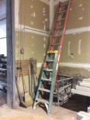 Lot includes 24' Werner fiberglass extension ladder, 6' stepladder, and ass't yard tools