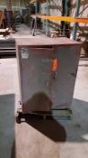 Lot includes metal cabinet, shop cart, poly tank cage, and adjustable stand