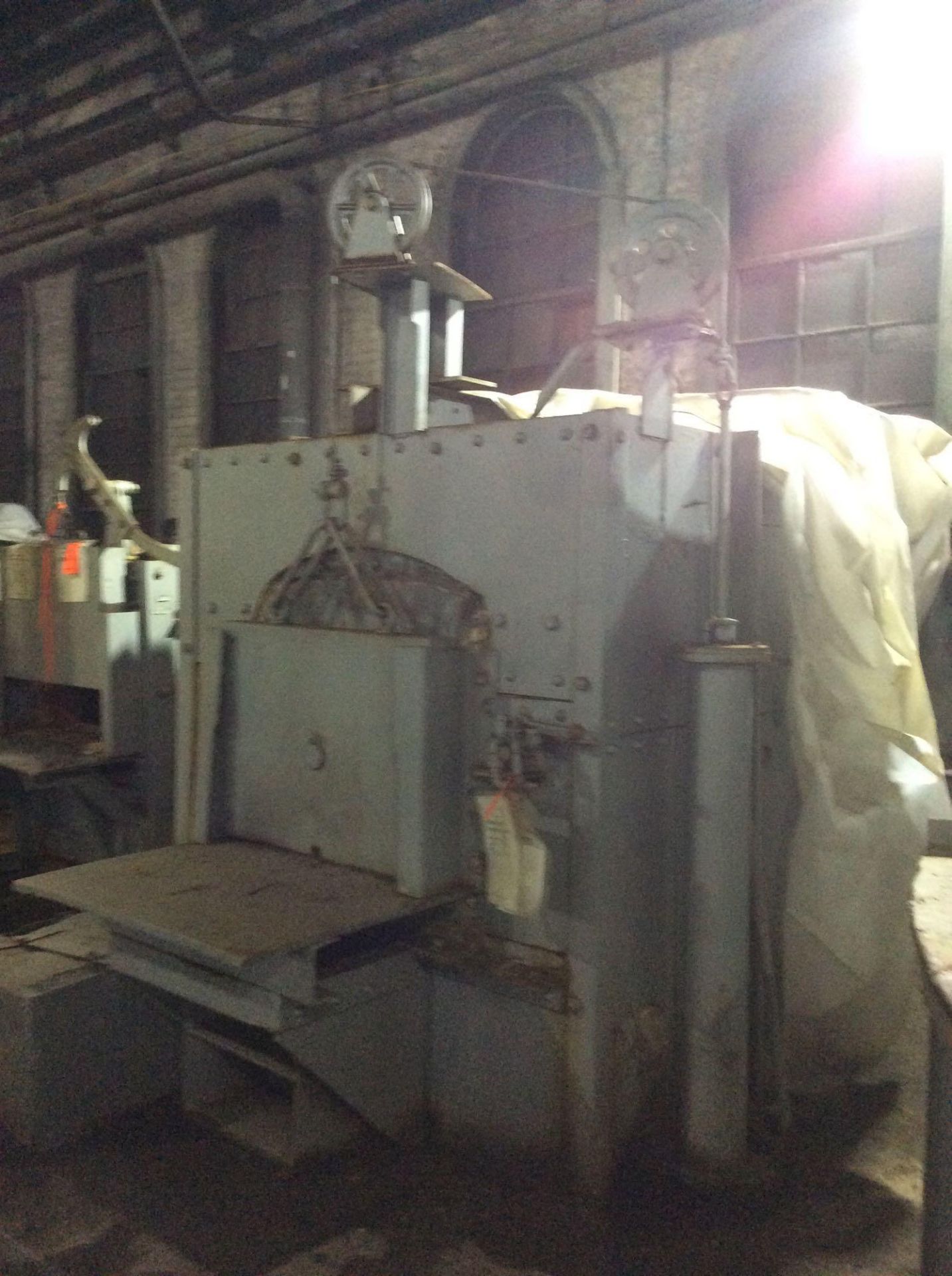 Boston Naval Shipyard oil fired heat treating furnace. One manually operated door, box type, that c