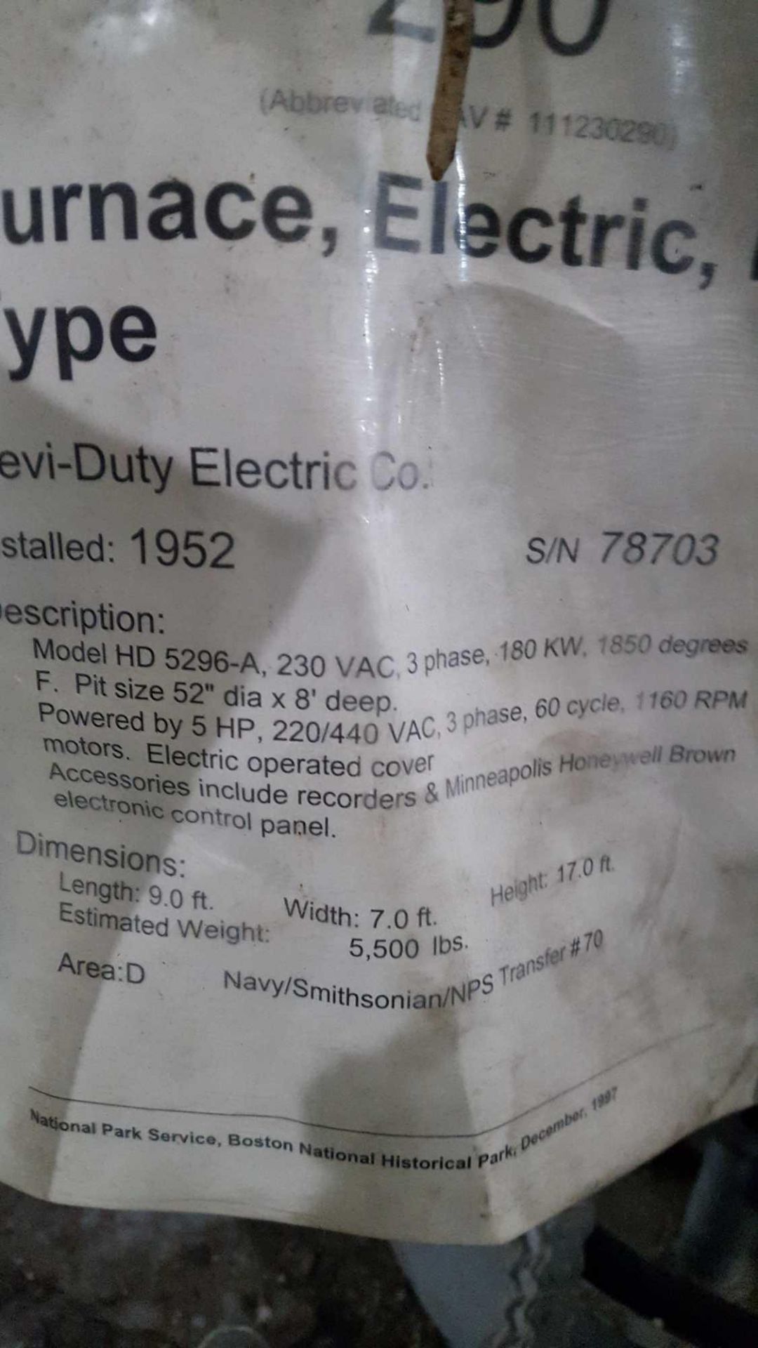 Heavy duty Electric Company electric furnace serial number 78703 Kama model HD 5296 - A, 2304 A - Image 3 of 3