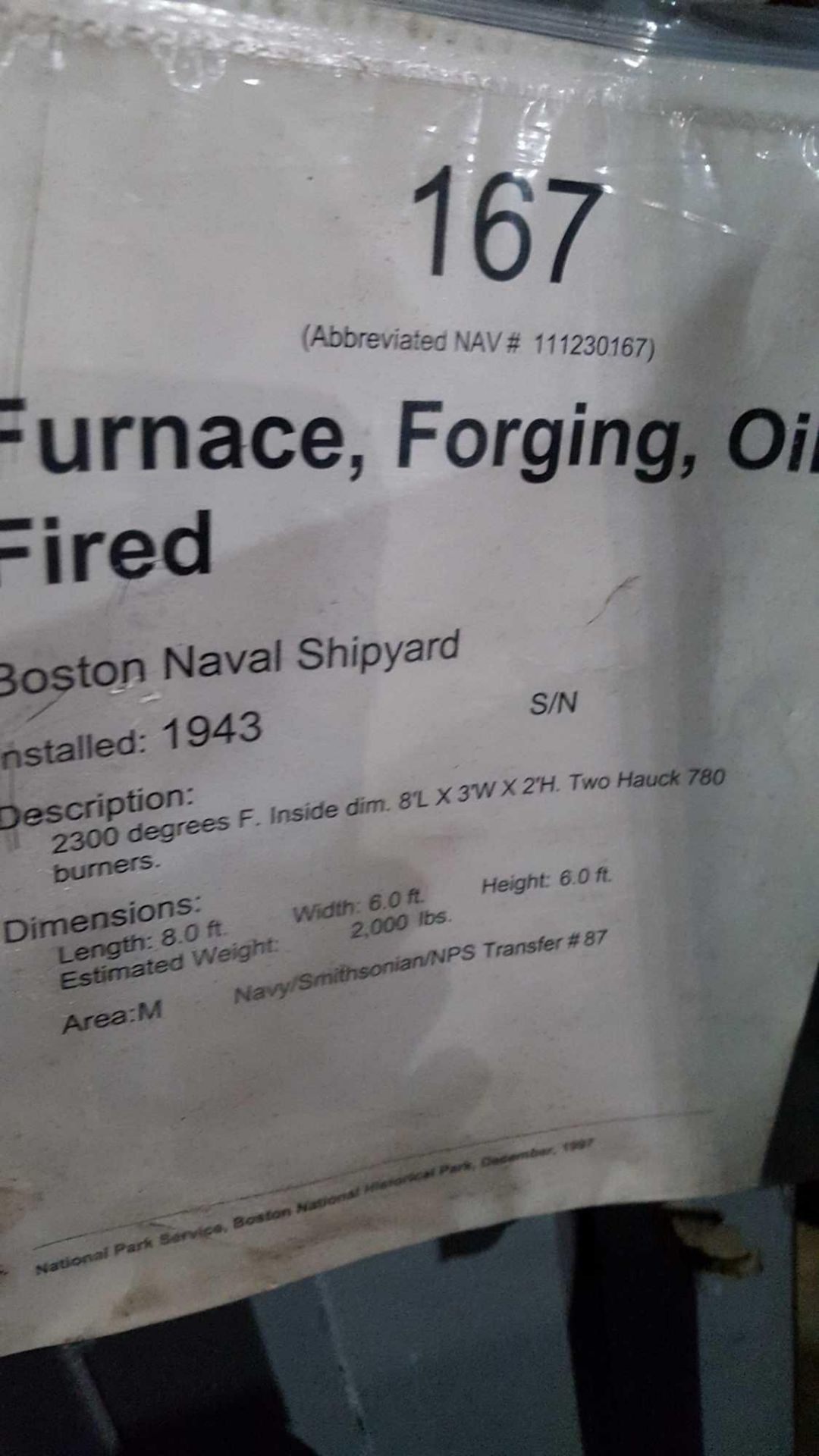 Lot of for assorted forging furnaces first one is Boston Naval Shipyard oil-fired forging - Image 4 of 7