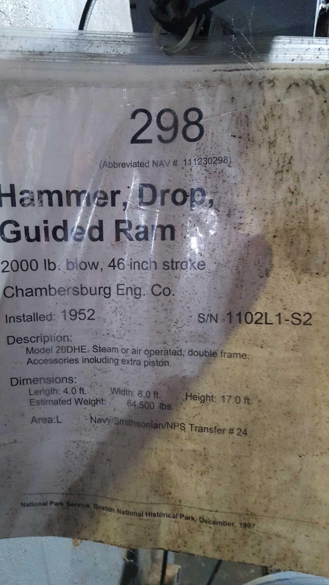 Chambersburg Engineering Company hammer, drop, guided Ram, 2000 pound blow, 46 inch stroke, ser - Image 5 of 5