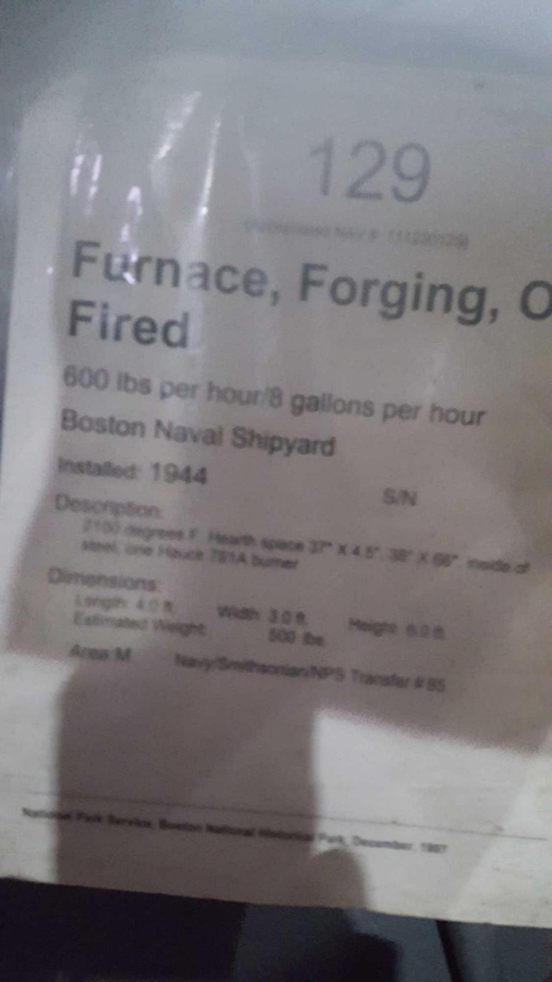 Lot of for assorted forging furnaces first one is Boston Naval Shipyard oil-fired forging - Image 2 of 7