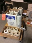 Lot of assorted stretch wrap, including (7) 16" rolls, (7) 6" rolls, and one handle.