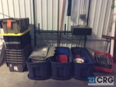Lot of (14) assorted plastic totes, and (22) parts holders