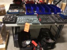 lot of assorted tools including ratchet sets, tap and die set, three assorted tool boxes full of too