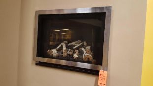 Mendota model FV34 gas fireplace, 32000 BTUs, 77.4% efficient, with Birch log set, panoramic black p