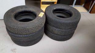 6 assorted used tires, Firestone Transforce HT sizes LT 215 / 85 R16