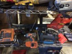 Lot of assorted electric hand tools ; including Firm rotary cutting tool, Ryobi random orbital sande