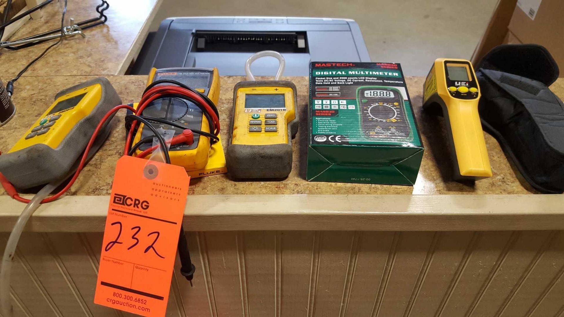 Lot of assorted testing equipment, including Fluke 116, True RMS Multimeter, (2) UEI EM201B minnomet