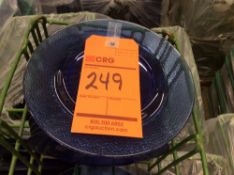 Lot of (156) blue pebbled glass 8" salad/dessert plates with (7) racks, add'l $8 fee per rack