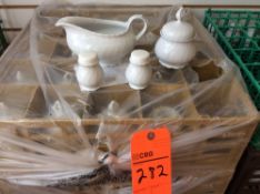 Lot of condiment holders including (24) porcelain sugar bowls, (25) creamers, (13) gravy boats,