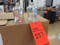Lot of (350) asst clear and pink tint glass 4" votive cups with pegs with (4) racks, add'l $8 fee