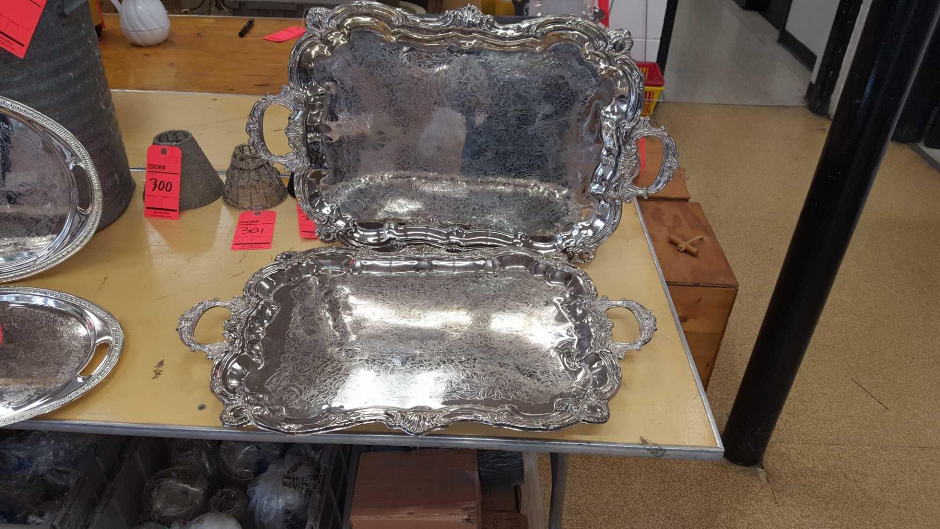 Lot of (16) asst silver trays including (5) 17 1/2" x 24" footed trays and (11) 14" x 19 1/2" trays - Image 3 of 4