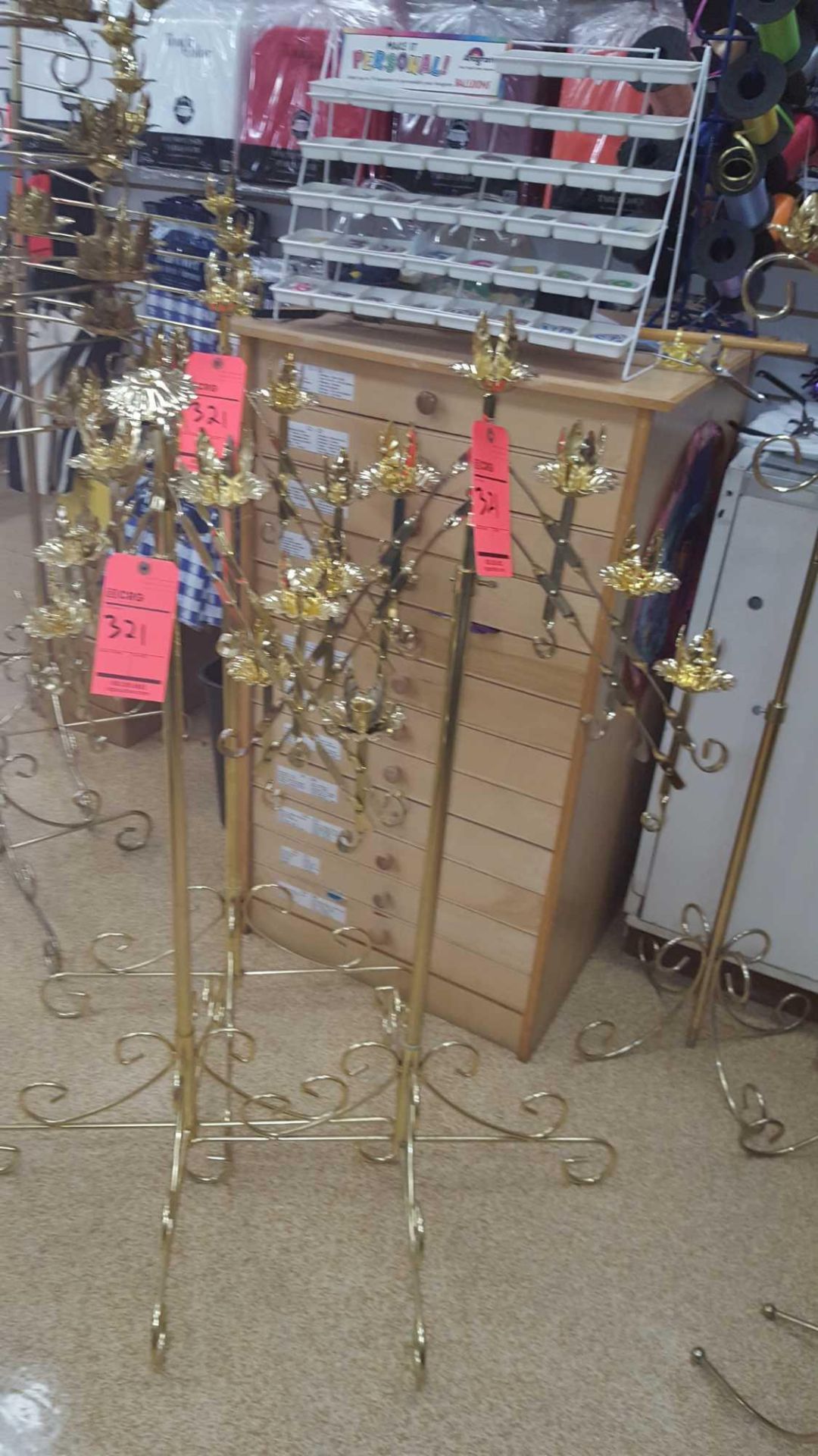 Lot of (7) asst brass candelabras including (2) 5 light floor, (2) 3 light unity, and (3) 7 light