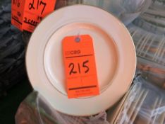 Lot of (146) gold trim china 10" dinner plates with (4) wire racks, add'l $8 fee per rack