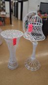 Lot of 2 assorted wedding decorations including wicker planter stand and bell with stand