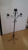 Lot of (4) asst black candelabras, including (2) 15 light spirals, (1) 15 light fan, and (1) 3 light