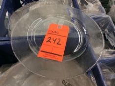 Lot of (128) 12" clear pebbled glass platters and (7) pasta dishes with (8) milk crates