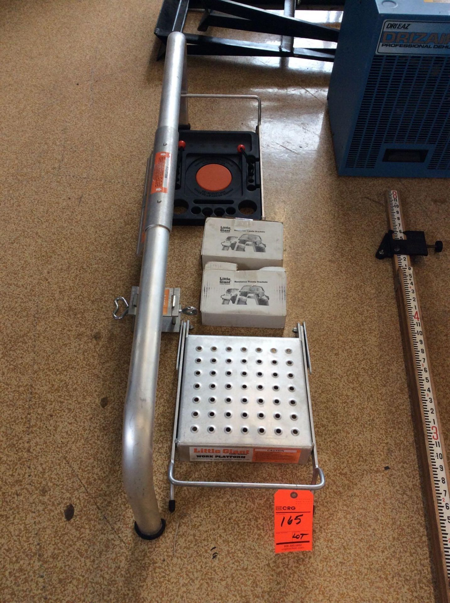 Lot of Little Giant ladder accessories including work platform attachment, leg leveler, tressel