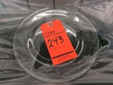 Lot of (155) 10" clear pebbled glass dinner plates with (7) racks, add'l $8 fee per rack