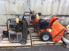 Lot of asst snow blowers, pressure washer, roto-tiller, etc (CONTENTS OF 4 SKIDS) AS-IS CONDITION