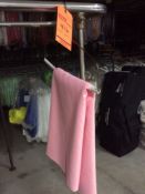 Lot of assorted pink visa linens including: (43) 54" x 54" pink visa; (11) 54" x 120" pink visa; (