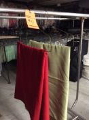 Lot of assorted linens including (52) 54" x 120" olive visa; (20) 54" x 120" dark red visa