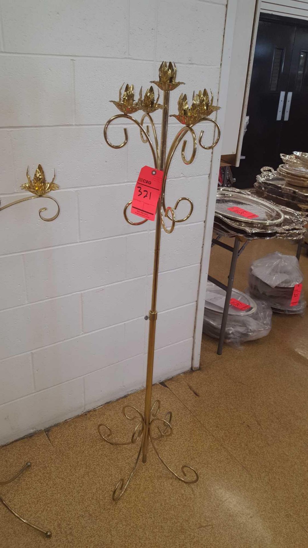 Lot of (7) asst brass candelabras including (2) 5 light floor, (2) 3 light unity, and (3) 7 light - Image 4 of 4