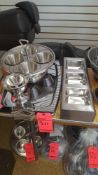 Lot of asst serving and condiment stations including, (4) stainless steel serving trays, (2)