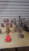 Lot of (26) ass't candelabras including (10) 15" silver 3-Branch, (10) 15" gold 3-Branch, and (6)