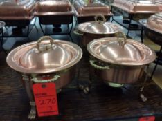 Lot of (3) copper finish round chafers, approx. 12" diameter