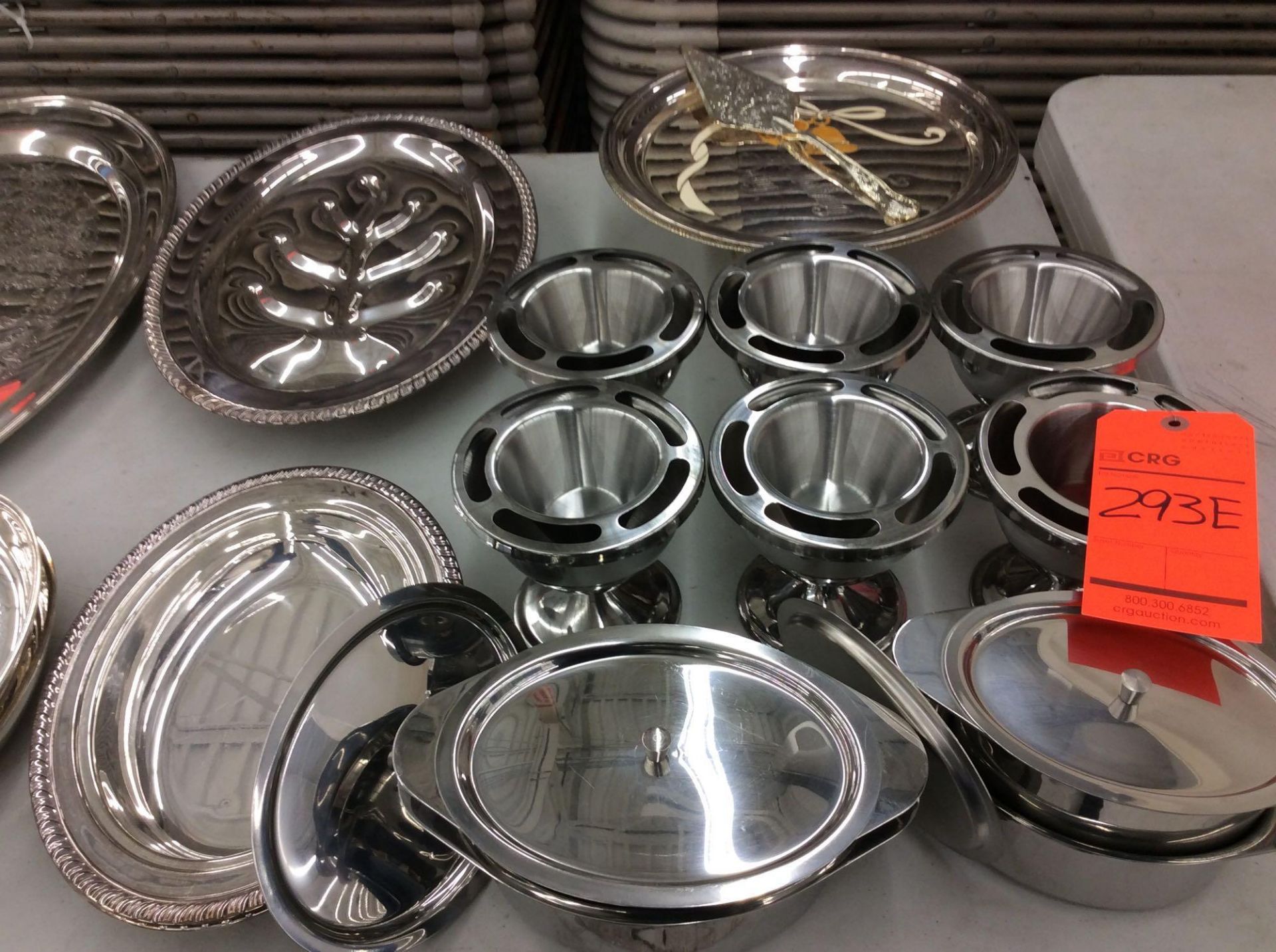 Lot of asst silver-plated and stainless serving trays, bowls, gravy boats, etc. - Image 3 of 3