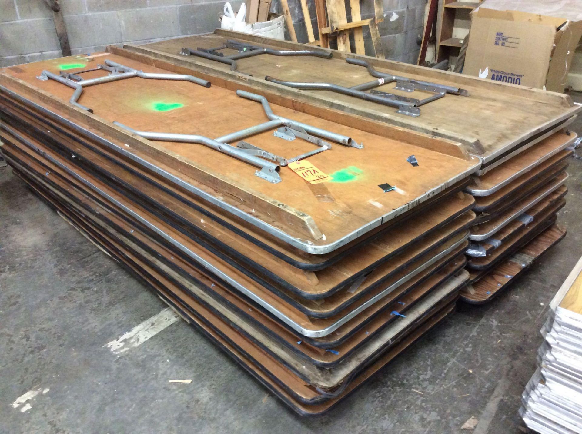 Lot of (20) 8' x 30" folding leg tables on a pallet