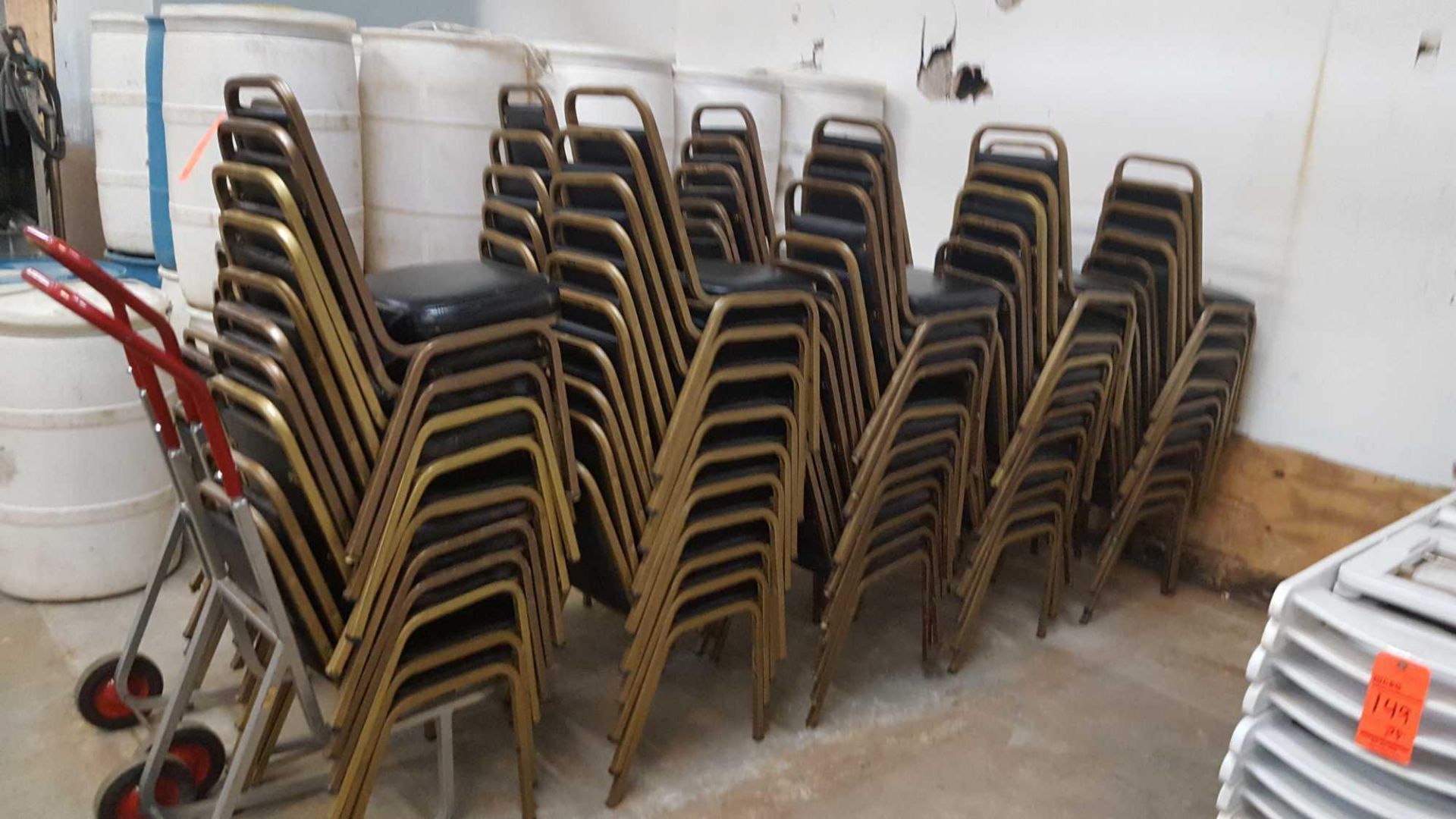 Lot of (98) assorted metal frame upholstered stack chairs with two chair carts - Image 2 of 4