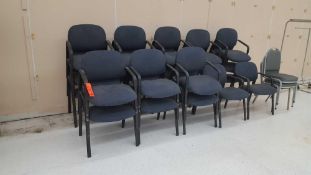 Lot of (23) upholstered armchairs with metal frame and (3) upholstered metal-framed stack chairs