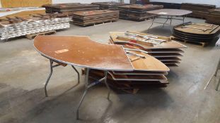 Lot of (14) assorted wood, folding leg tables, including (12) serpentine tables, 66" point to point,