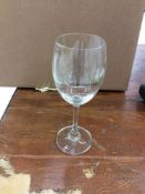 Lot of (200) French water/wine glasses, 8" - includes (8) washing/transport racks