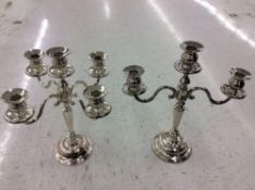 Lot of (13) asst silver-plated candelabras, approx. 14" tall