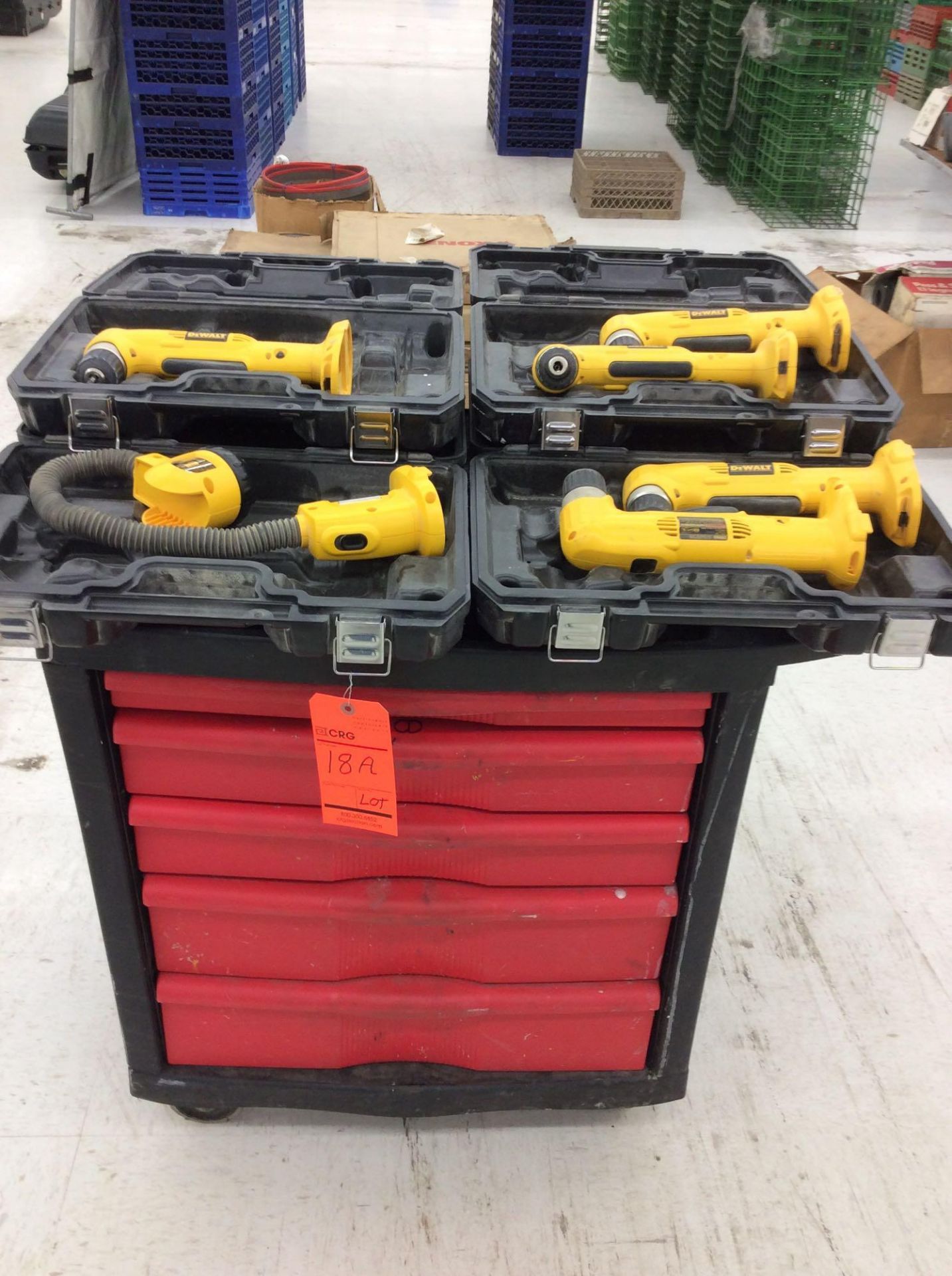 Lot includes (5) Dewalt DW966 battery powered angle drills