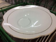 Lot of (200) gold accent/bone snack plates, 9.5" - includes (8) washing/transport racks