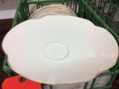 Lot of (200) gold accent/bone snack plates, 9.5" - includes (8) washing/transport racks