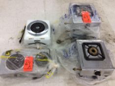 Lot of (7) asst hot plates - includes (5) propane, (1) electric single burner, and (1) electric