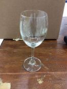 Lot of (100) French water/wine glasses, 8" -includes (4) washing/transport racks